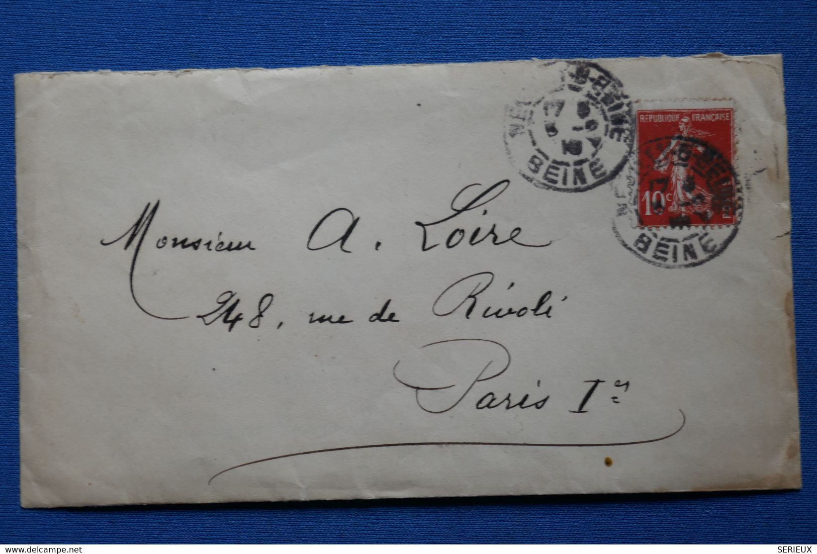 Y16 FRANCE  LETTRE  1916 NEUILLY  POUR PARIS RIVOLI+  SEMEUSE 10C +TEXTE + AFFRANCH.INTERESSANT - 1906-38 Semeuse Con Cameo