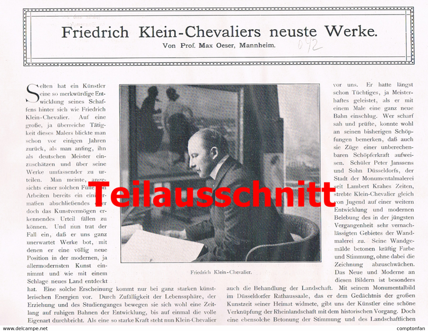 A102 042 - Friedrich Klein-Chevaliers Artikel Bilder 38x27 Cm Druck 1909 - Schilderijen &  Beeldhouwkunst