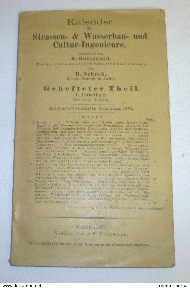 Kalender Für Strassen- & Wasserbau- Und Cultur-Ingenieure, 28. Jahrgang 1901, Gehefteter Theil I. Abteilung - Kalenders