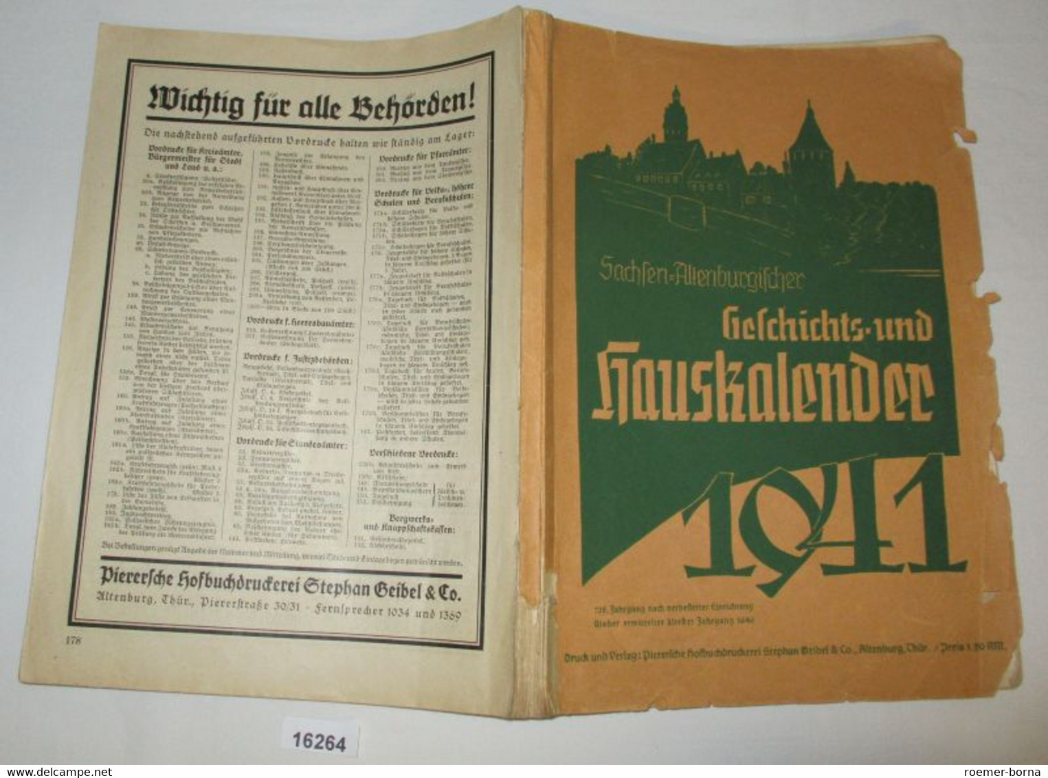 Sachsen-Altenburgischer Geschichts- Und Hauskalender 1941 - Kalender