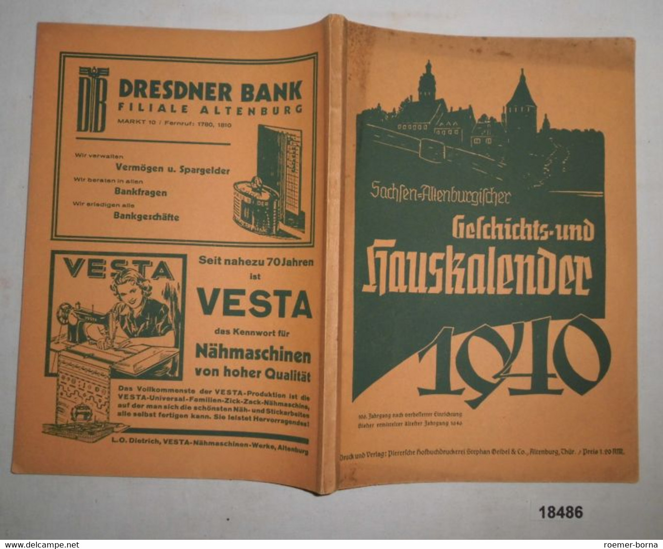 Sachsen-Altenburgischer Geschichts- Und Hauskalender 1940 - Calendari