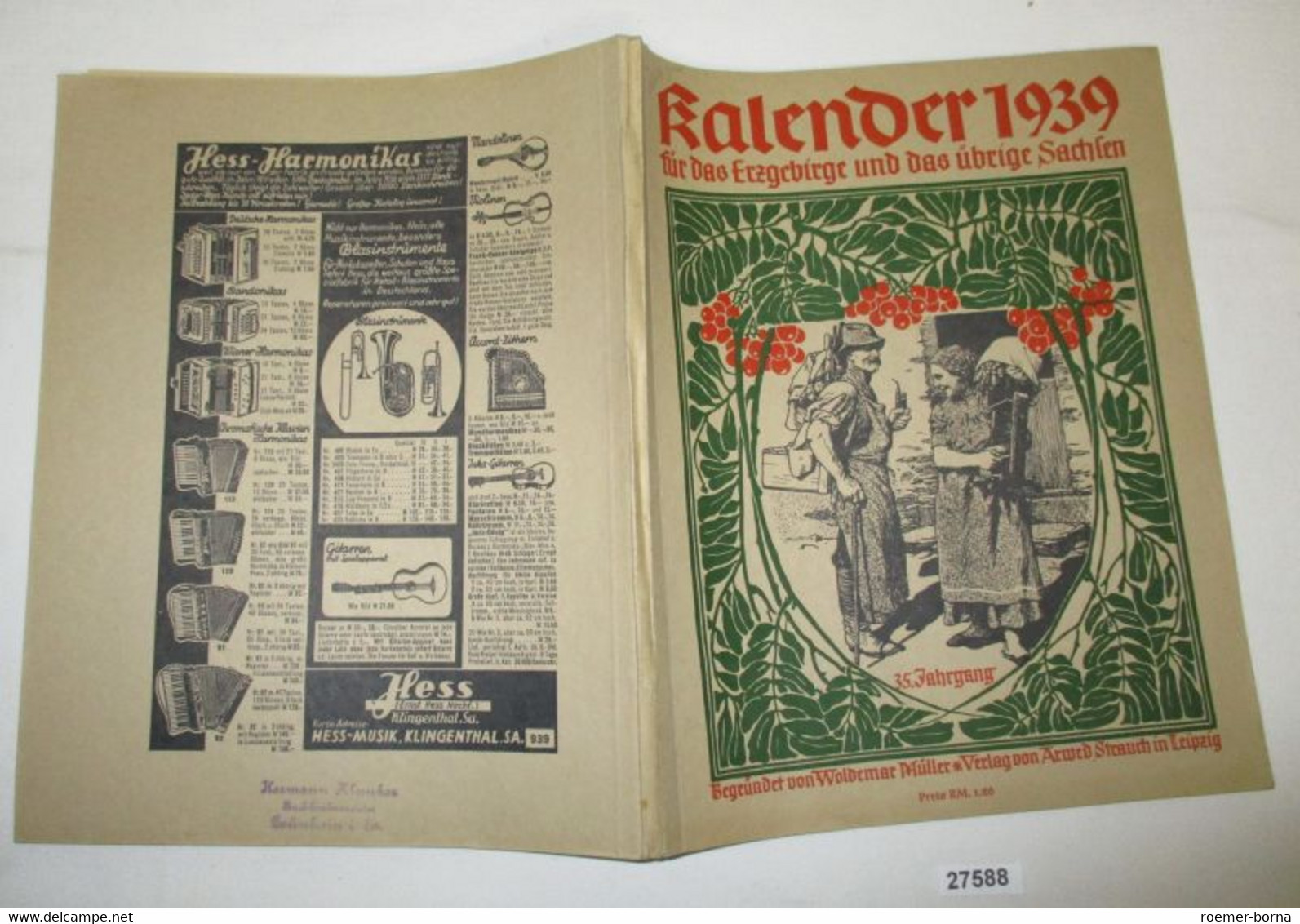 Kalender  1939 Für Das Erzgebirge, Das übrige Sachsen Und Das Sudetenland - 35. Jahrgang - Kalender