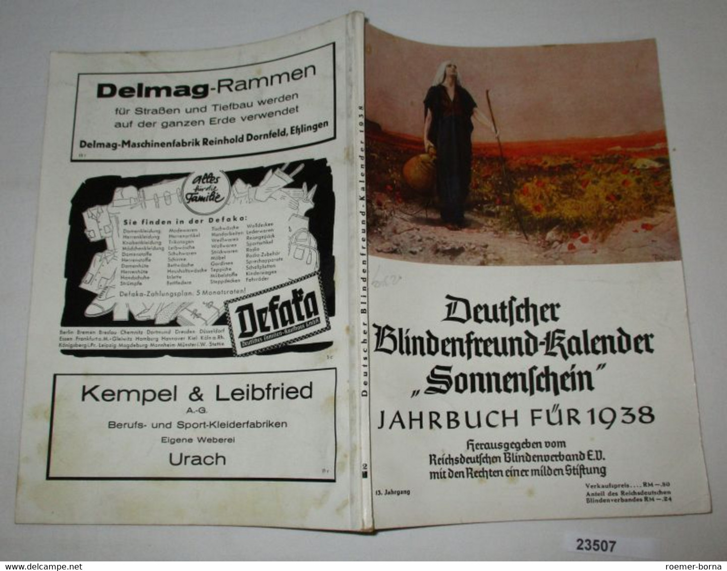 Deutscher Blindenfreund-Kalender "Sonnenschein" Jahrbuch Für 1938 - Calendari