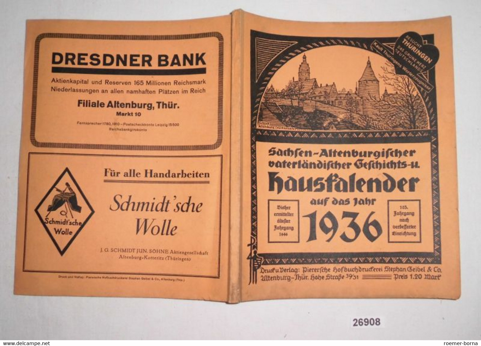 Sachsen-Altenburgischer Vaterländischer Geschichts- Und Hauskalender 1936 - Kalender
