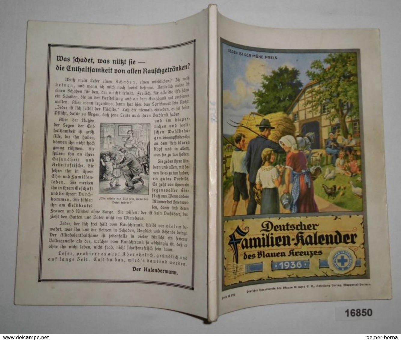 Deutscher Familienkalender Des Blauen Kreuzes 1936 - Calendriers