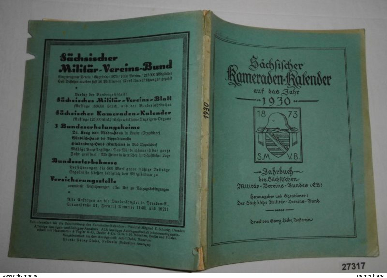 Sächsischer Kameraden-Kalender Auf Das Jahr 1930 - Jahrbuch Des Sächsischen Militär-Vereins-Bundes (E.V.) - Calendars