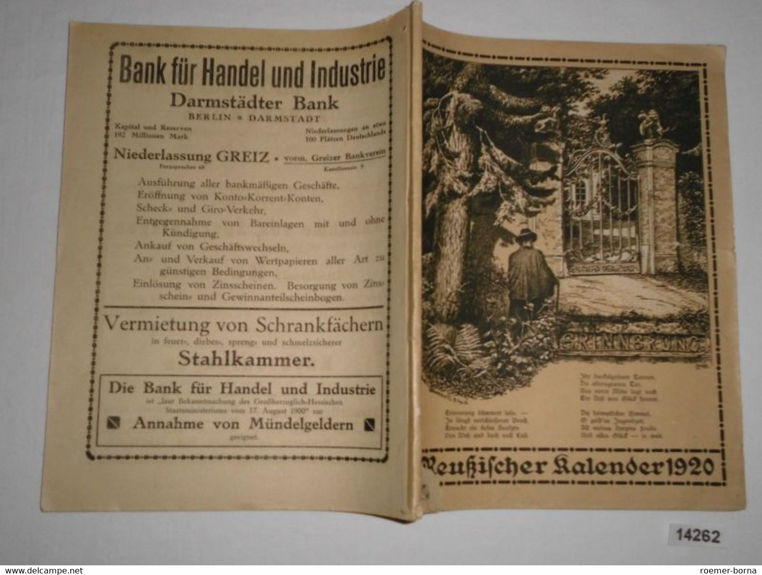 Reußischer Kalender Auf Das Schaltjahr 1920 - 192. Jahrgang - Kalender