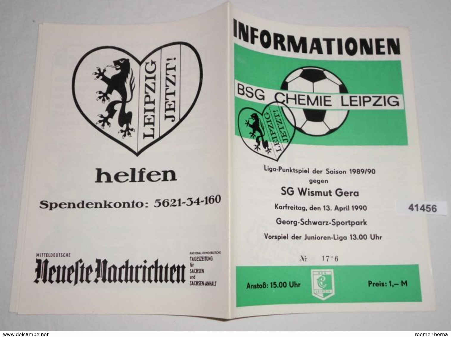 Informationen Nr. 1716 Liga-Punktspiel Der Saison 1989/90 BSG Chemie Leipzig Gegen SG Wismut Gera - Sports