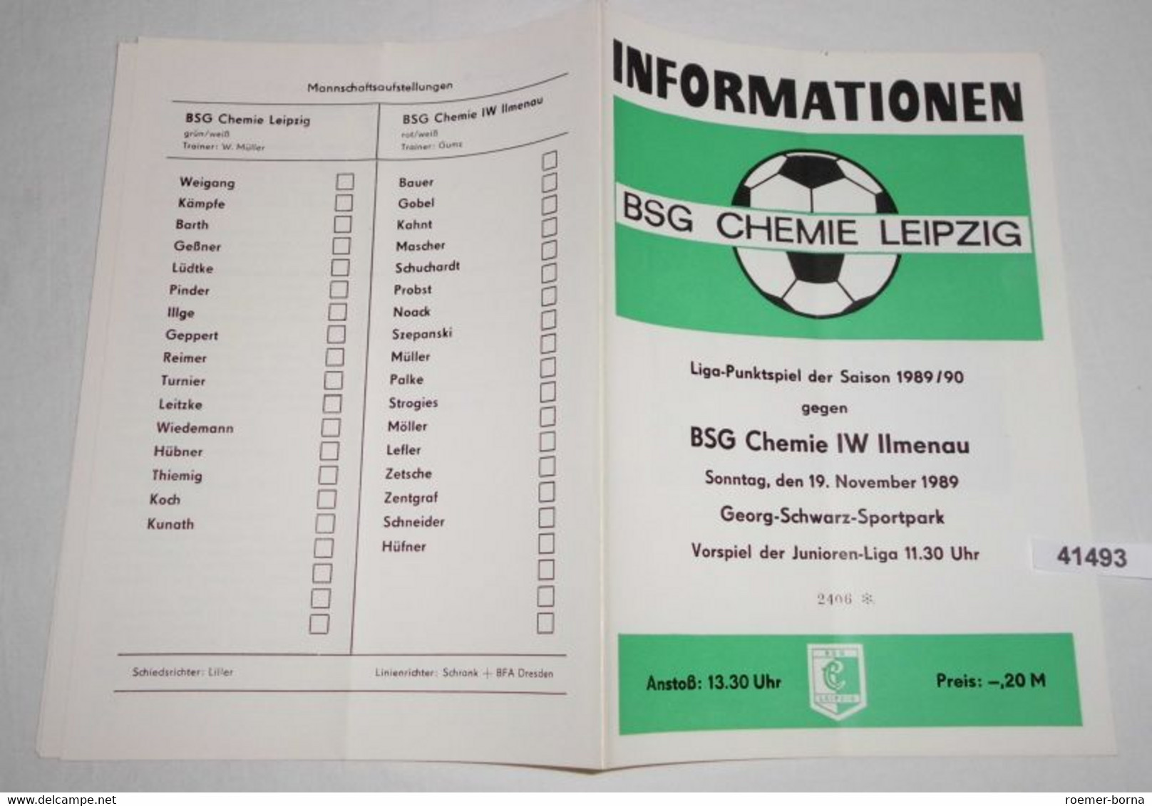 Informationen Nr. 2406 Liga-Punktspiel Der Saison 1989/90 BSG Chemie Leipzig Gegen BSG Chemie IW Ilmenau - Sports