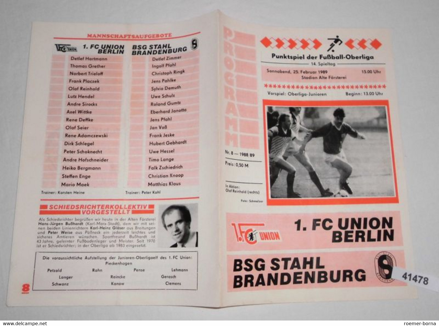 Programm Punktspiel Der Fußball - Oberliga 14. Spieltag 1989 1. FC Union Berlin - BSG Stahl Brandenburg - Sports