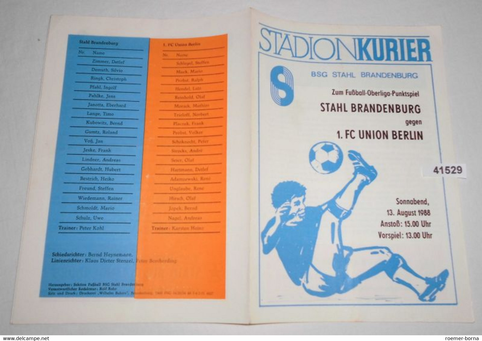 Stadion Kurier Programm Fußball-Oberliga Punktspiel 1988  Stahl Brandenburg - 1. FC Union Berlin - Sports