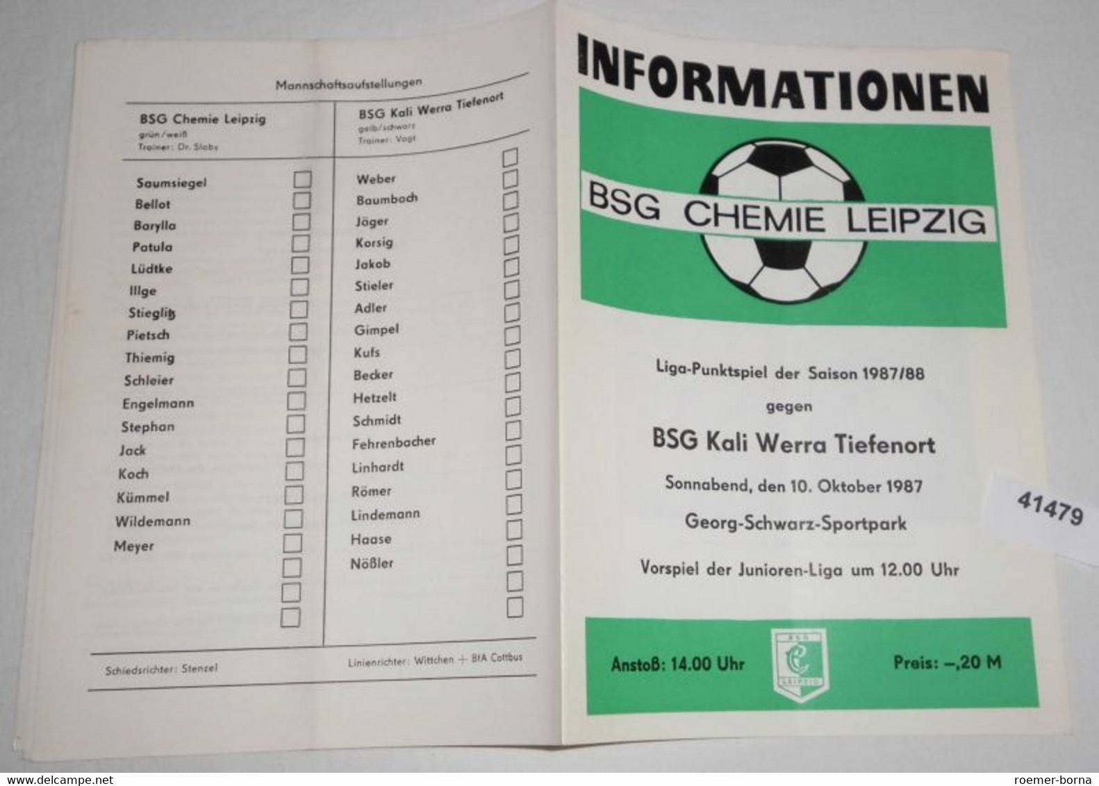 Informationen Liga-Punktspiel Der Saison 1987/88 BSG Chemie Leipzig Gegen BSG Kali Werra Tiefenort - Sports