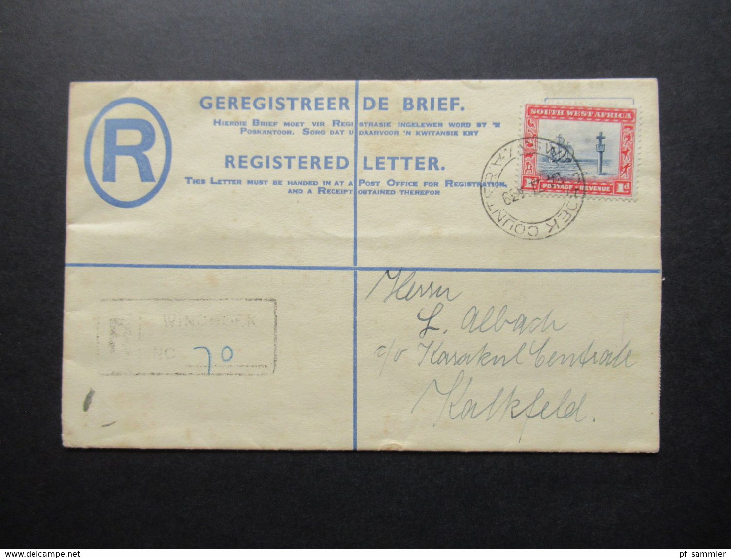 GB Kolonie 1939 Registered Letter / Ganzsachen Umschlag Aus Winhoek South West Africa Postage Revenue SWA - Zuidwest-Afrika (1923-1990)