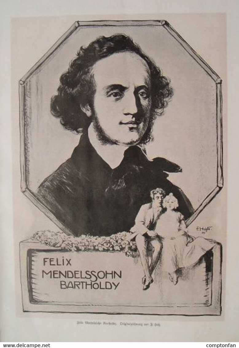 A102 058 - - Felix Mendelssohn Bartholdy Artikel Mit Bildern Großbild 27 X 38 Cm Druck 1909 - Musique