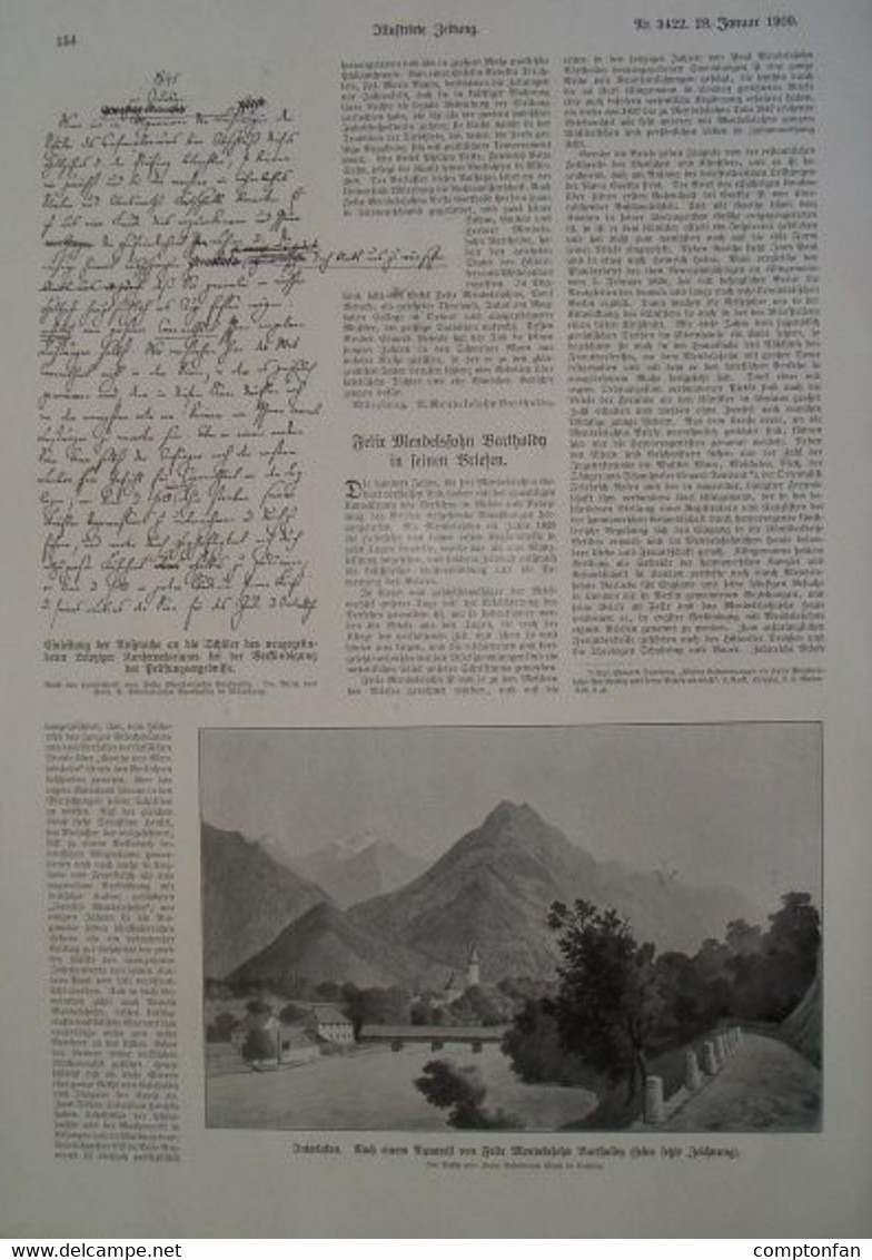 a102 058 - - Felix Mendelssohn Bartholdy Artikel mit Bildern Großbild 27 x 38 cm Druck 1909