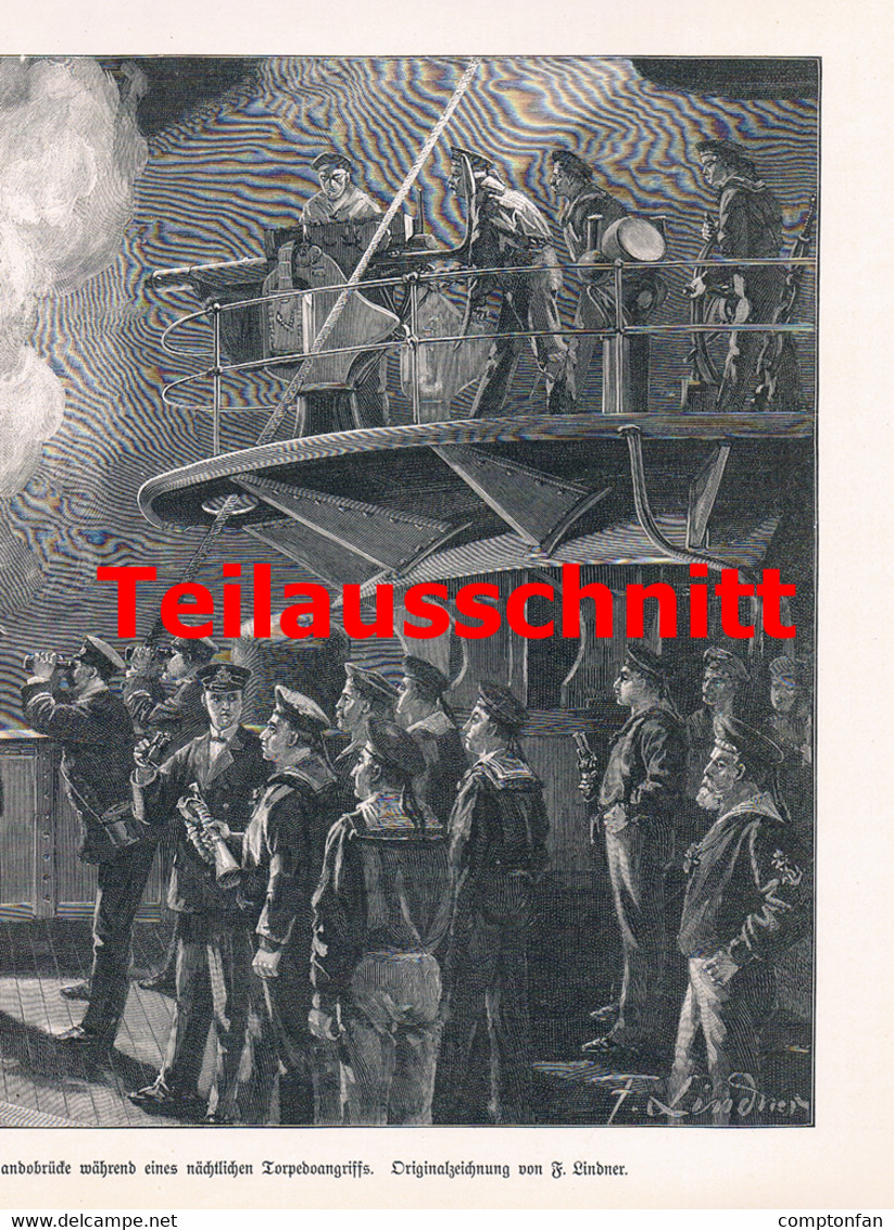 063 - F. Lindner Seegefecht Torpedoangriff Kriegsschiff Großbild 38x27 Cm Druck 1900 - Boten