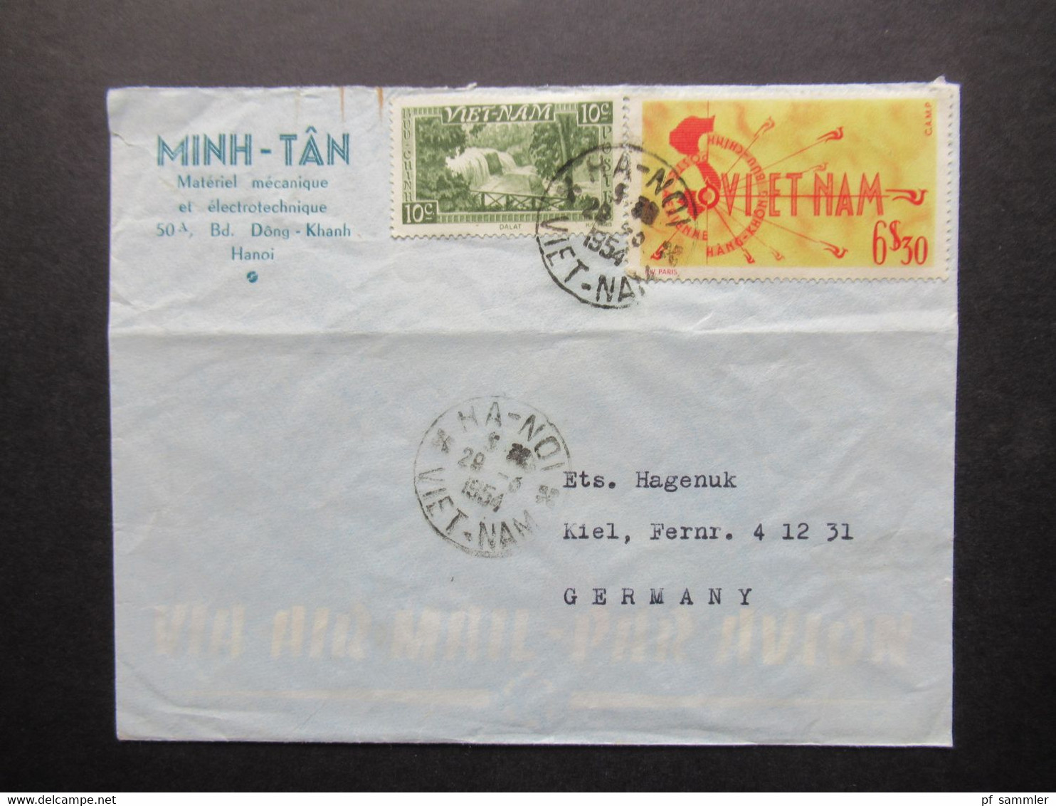 Vietnam 1954 Brief Aus Ha-Noi Nach Kiel Mit Luftpostmarke Umschlag Minh Tan - Vietnam