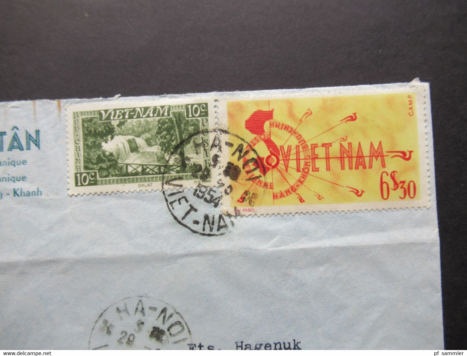 Vietnam 1954 Brief Aus Ha-Noi Nach Kiel Mit Luftpostmarke Umschlag Minh Tan - Vietnam