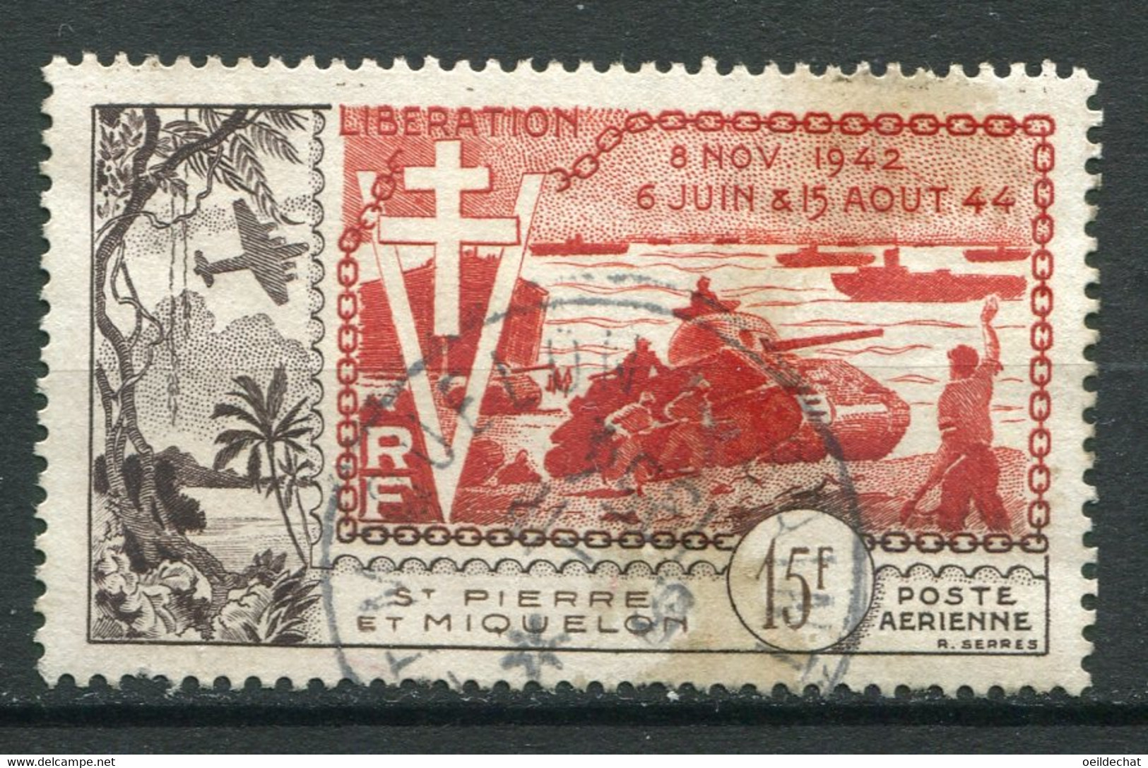 22362 St. Pierre Et Miquelon  PA22° 15F 10è. Anniversaire De La Libération  1954  B/TB - Used Stamps