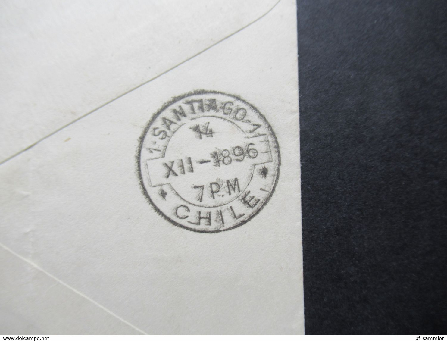 Chile 1896 Ganzsachen Umschlag Mit Blauerm Stempel Temuco Nach Santiago Und Ank. Stempel - Chili