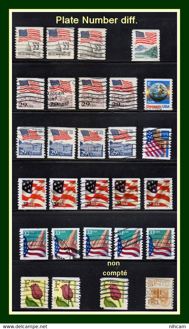 Collection USA Plate Number Obl. Diff. (N°) - Rollenmarken (Plattennummern)