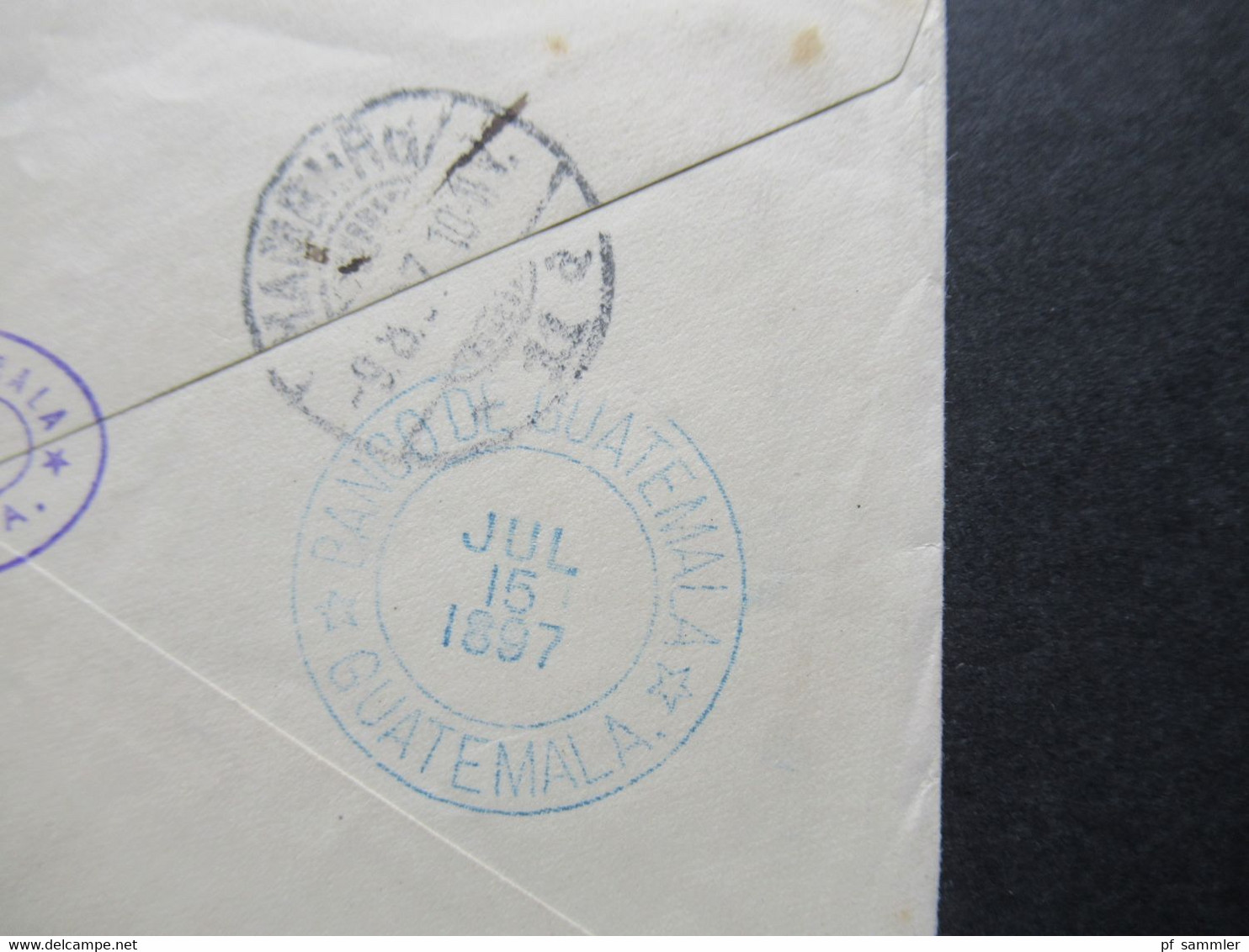 Guatemala 1897 UPU Ganzsachen Umschlag Violetter Stempel L1 Via New Orleans Und Impresos Nach Hamburg - Guatemala