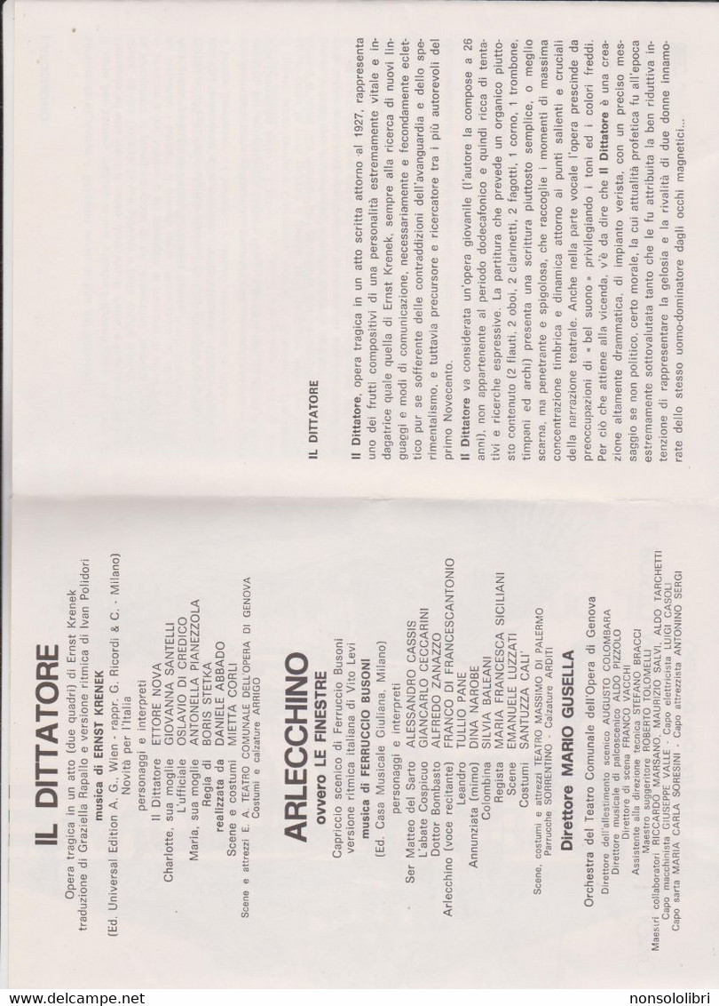LIBRETTO - PROGRAMMA  :  'OPERA   DI    GENOVA.  STAGIONE LIRICA  1980-81  -  "IL DITTATORE " +  ".ARLECCHINO " - Operaboeken