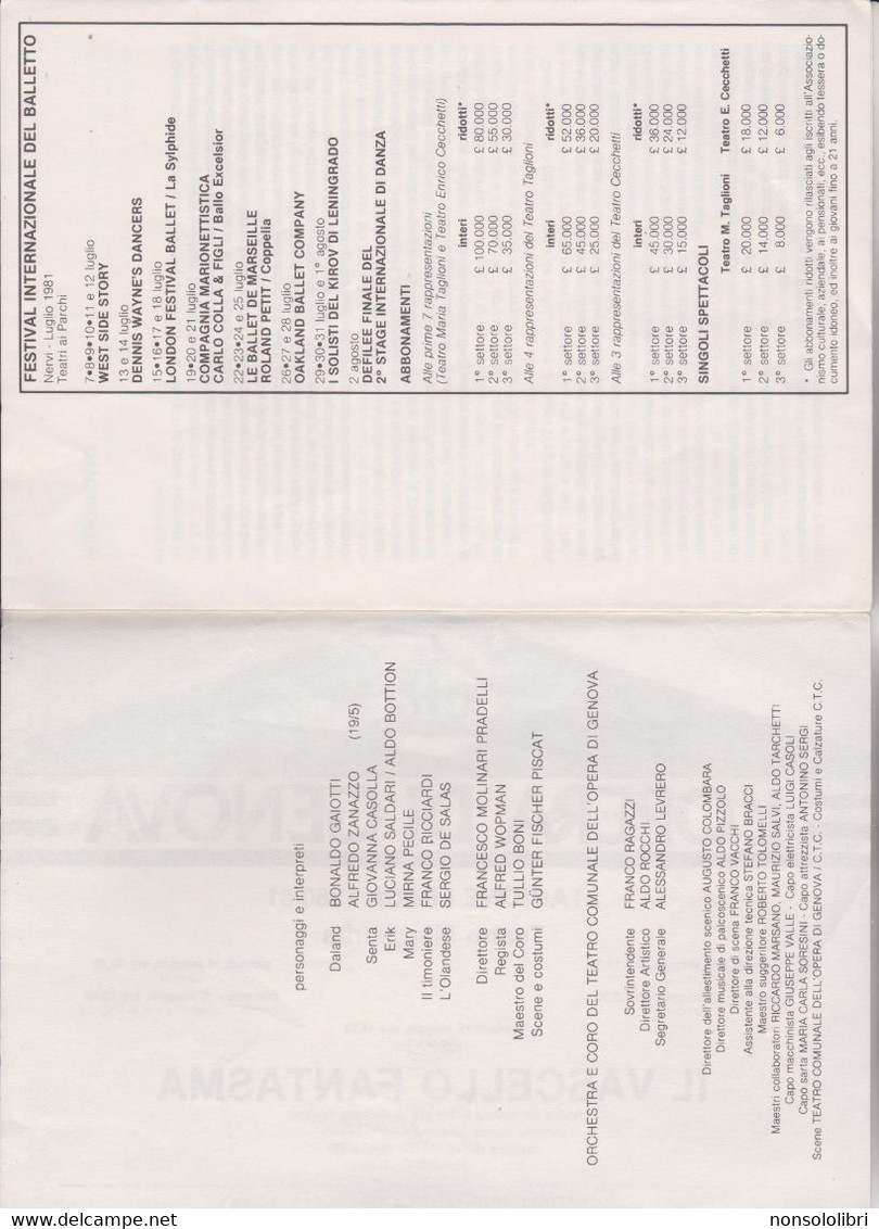 LIBRETTO - PROGRAMMA  :  'OPERA   DI    GENOVA.  STAGIONE LIRICA  1980-81  -  " IL VASCELLO FANTASMA "  " - Opéra