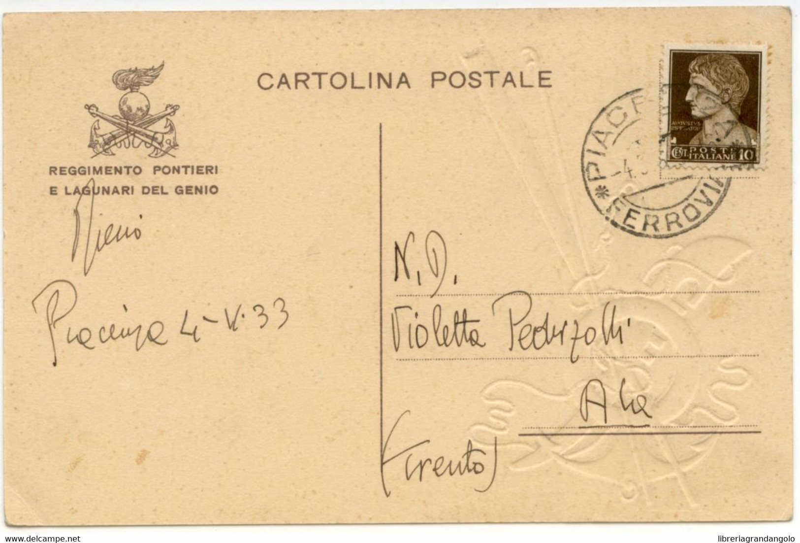 Cartolina Regg. Pontieri E Lagunari Del Genio 1933 Viaggiata - Altri & Non Classificati