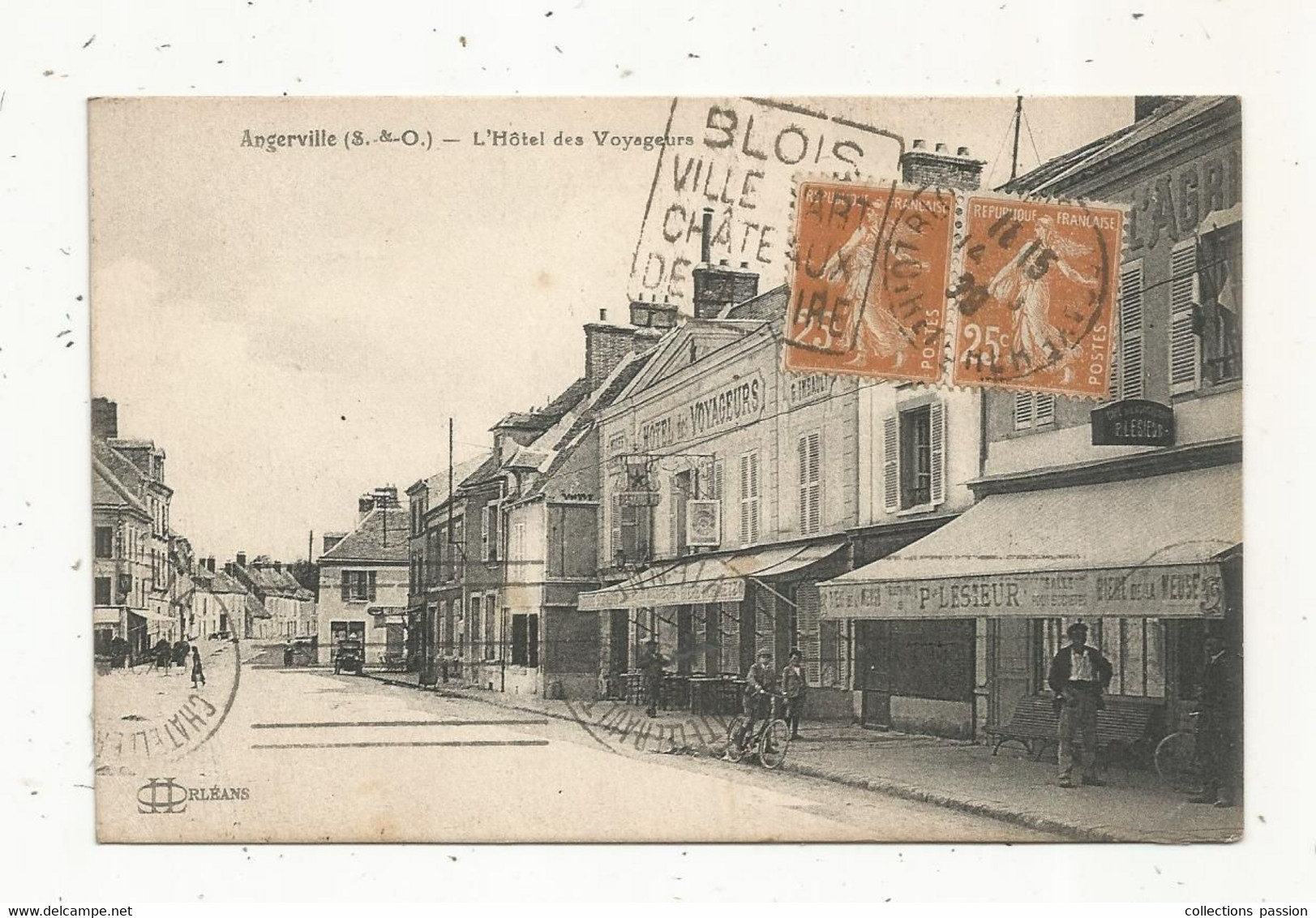 Cp , 91 , ANGERVILLE ,l'HÔTEL DES VOYAGEURS ,voyagée 1938 - Angerville