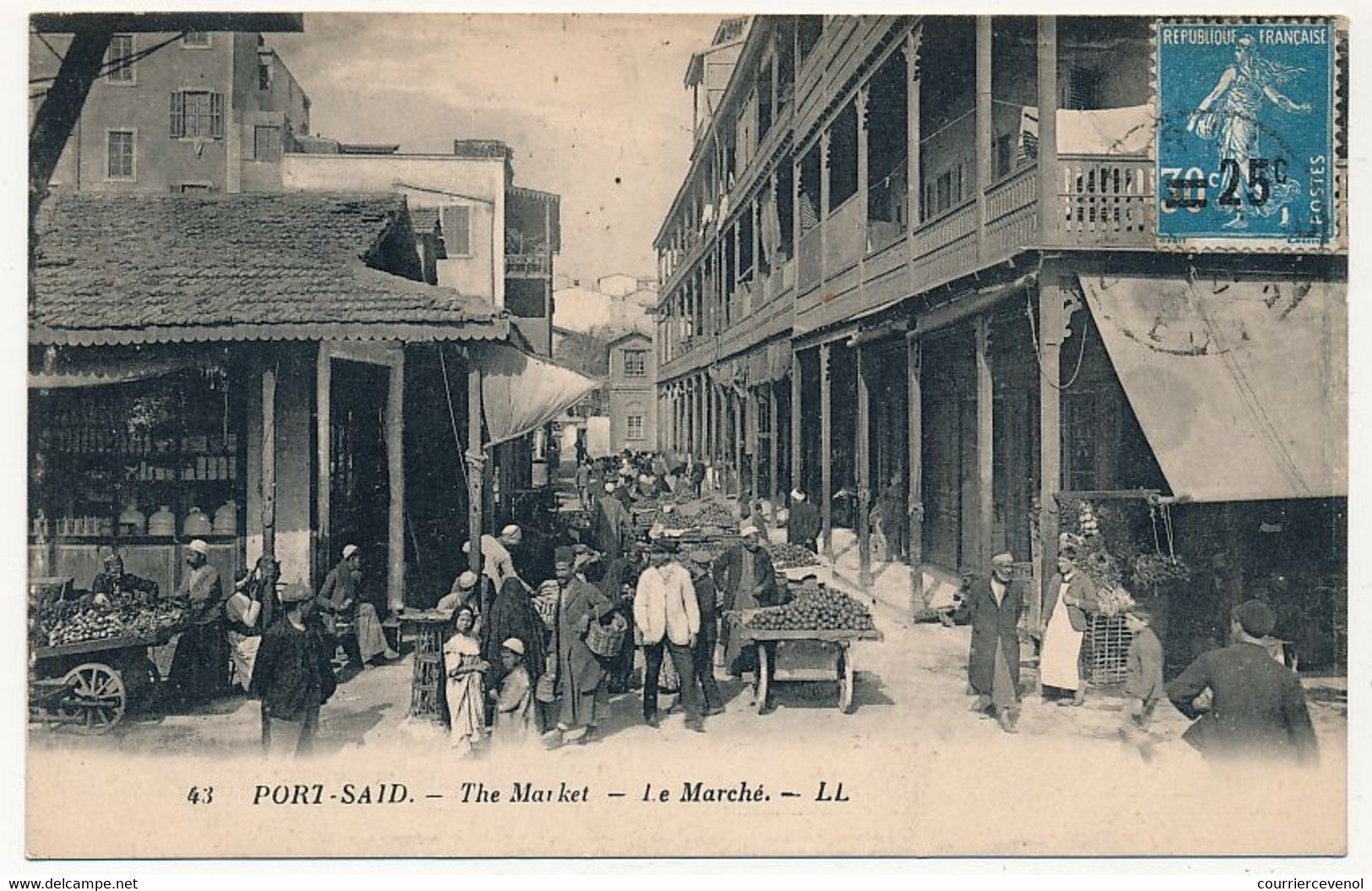 CPA - EGYPTE - PORT-SAÏD - Le Marché - Depuis Port Saïd 1927 Griffe "Paquebot" - Puerto Saíd