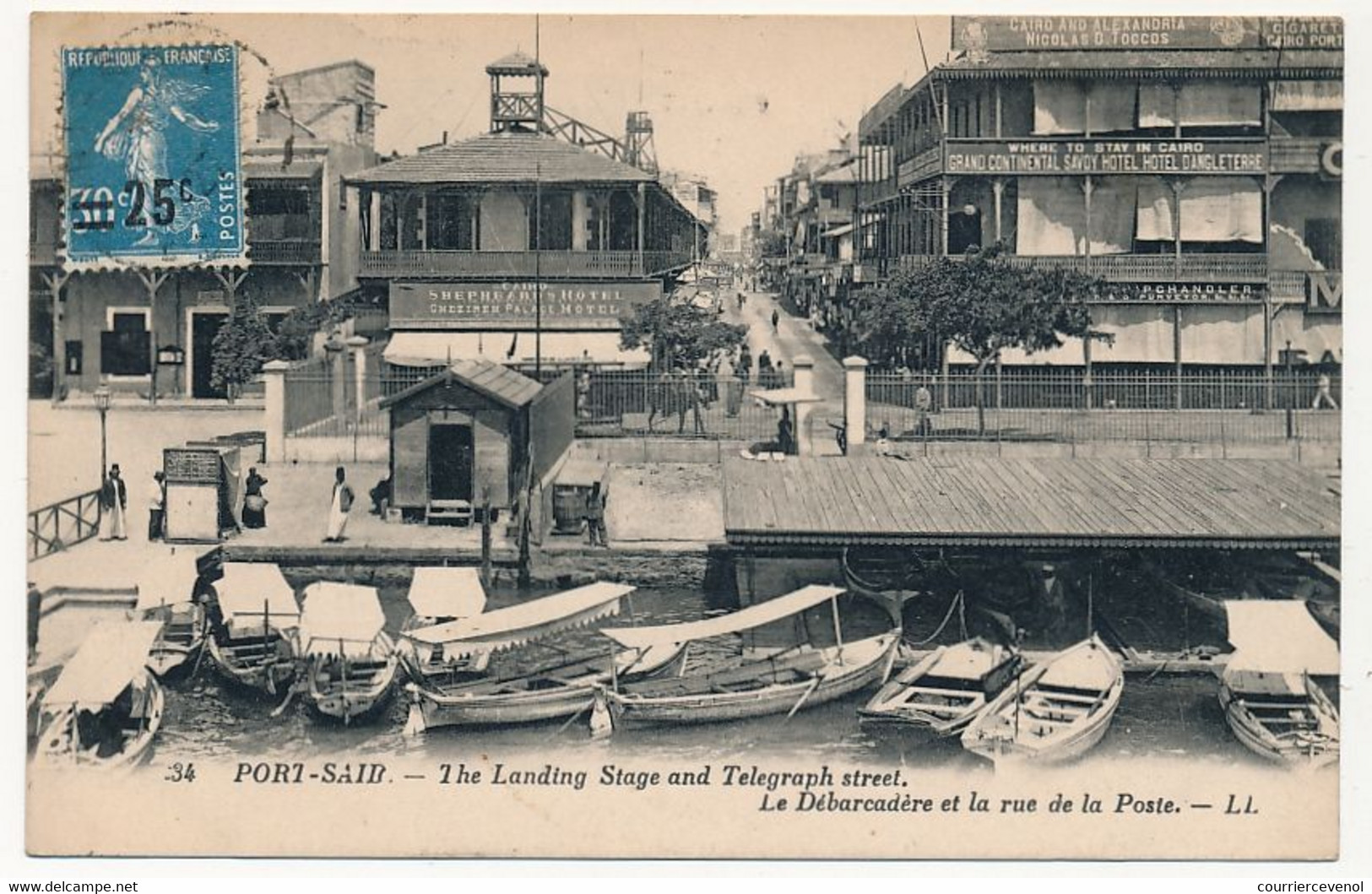 CPA - EGYPTE - PORT-SAÏD - Le Débarcadère Et La Rue De La Poste - Depuis Port Saïd 1927 Griffe "Paquebot" - Port-Saïd