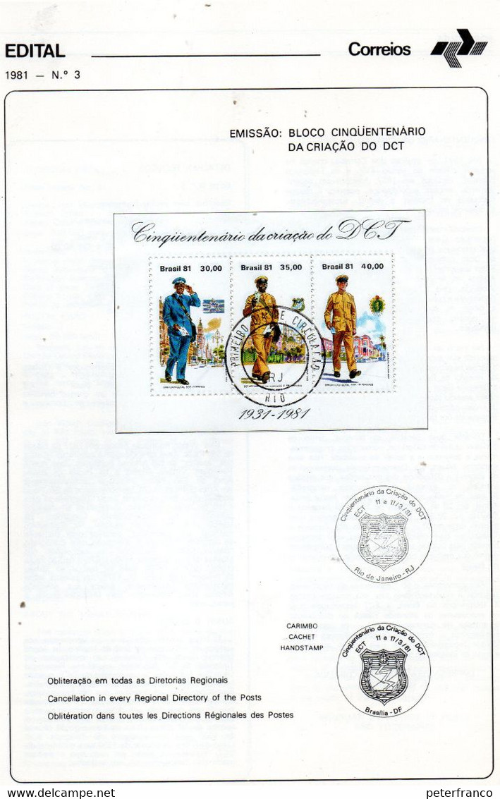 1981 Brasile - Bollettino Ill. 50° Ann. Ufficio Poste E Telegrafi - Sonstige & Ohne Zuordnung