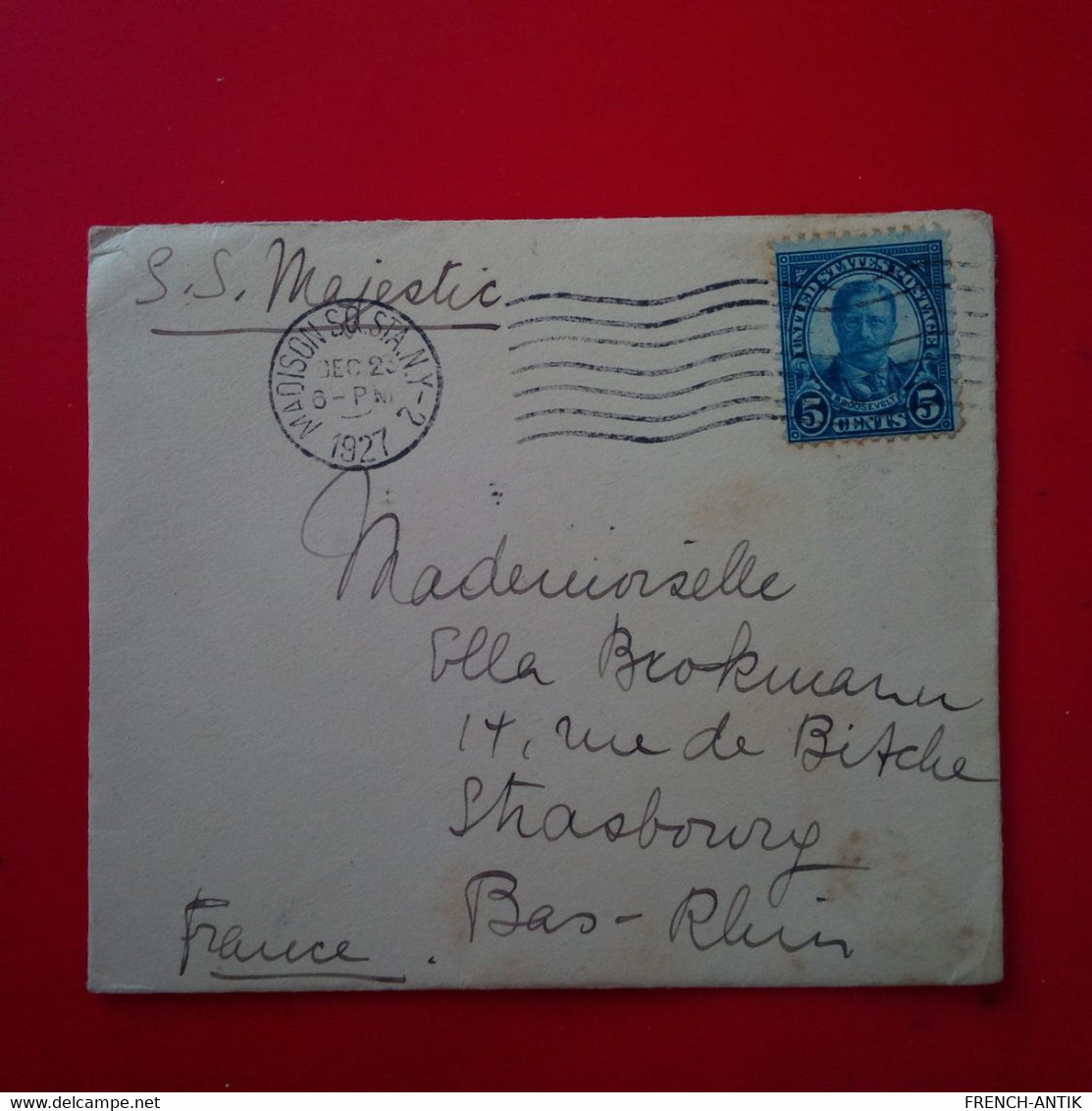 LETTRE NEW YORK S.S.MAJESTIC POUR STRASBOURG 1927 - Lettres & Documents