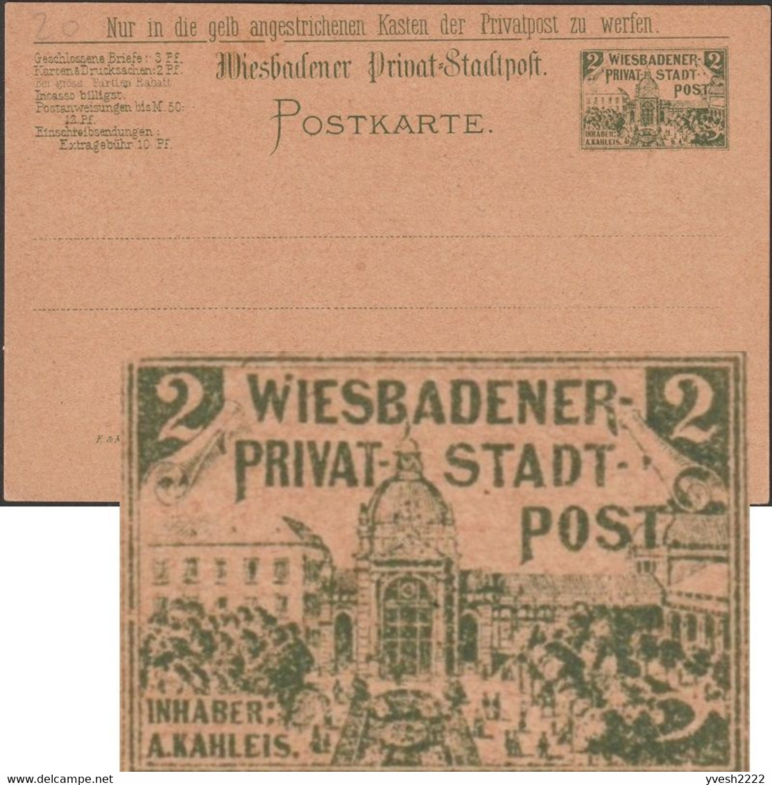 Allemagne Hesse Vers 1895. Entier De Poste Privée, Wiesbaden. Hôtel Kaiserhof, Augusta Victoria-Bad, Jugendstil RRR - Hydrotherapy