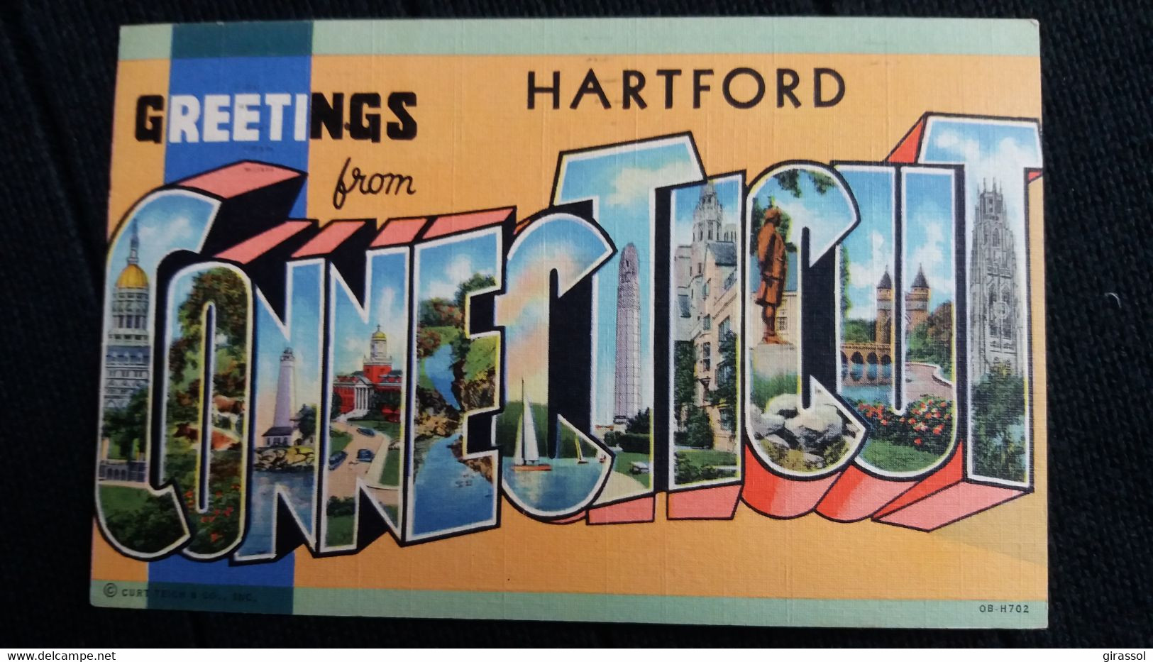 CPA GREETINGS FROM CONNECTICUT HARTFORD  ED CT ART COLORTONE LETTRES USA 1941 - Hartford