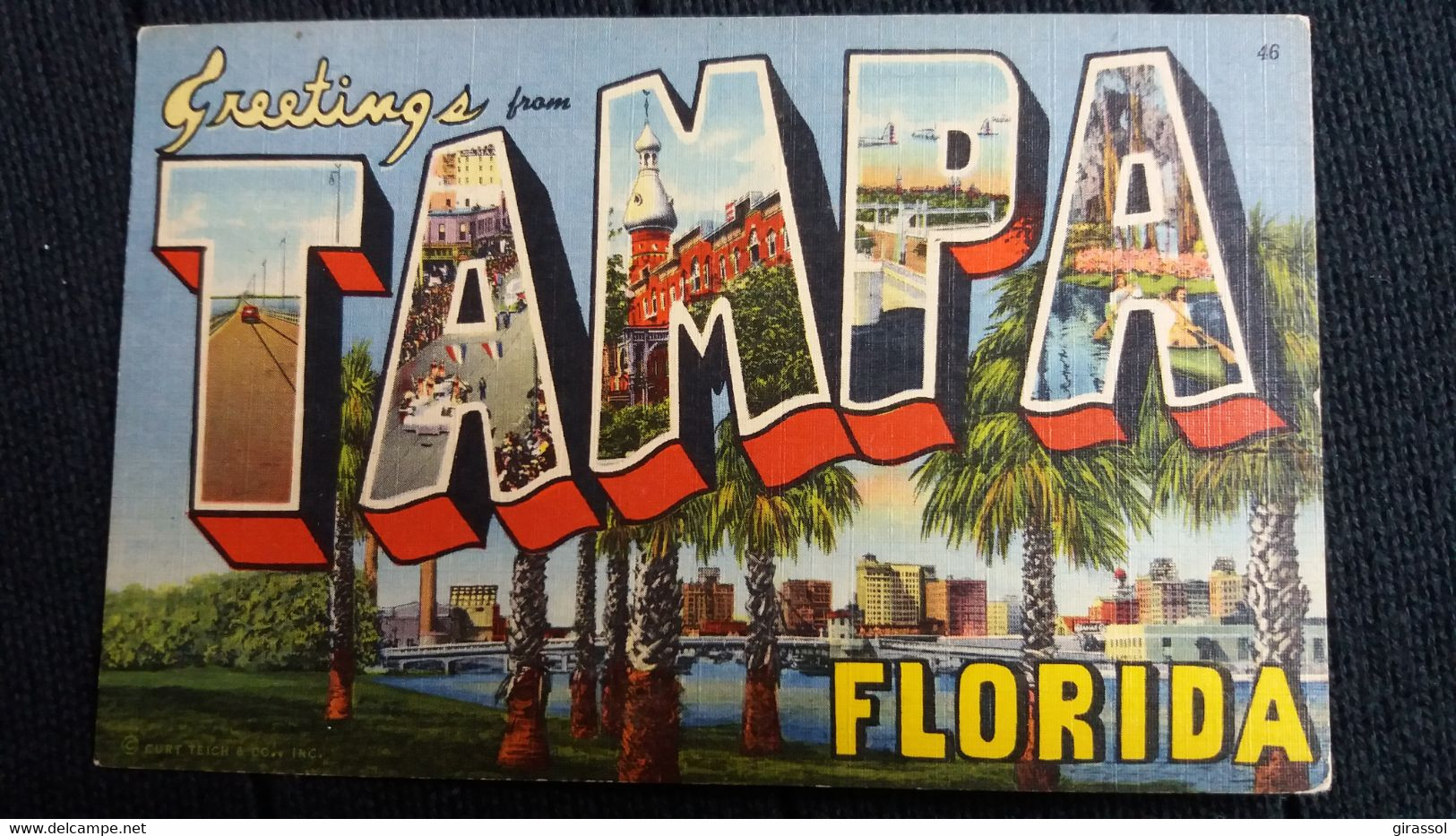 CPA GREETINGS FROM TAMPA FLORIDA ED GENUINE CURTEICH 1940 56 USA - Tampa