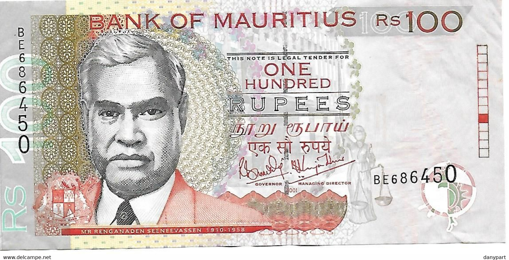 Billet Maurice MAURITIUS - BANK Of MAURITIUS - 100 RUPEES (2001) Très Bon état Voir Les 2 Scans - Mauritius