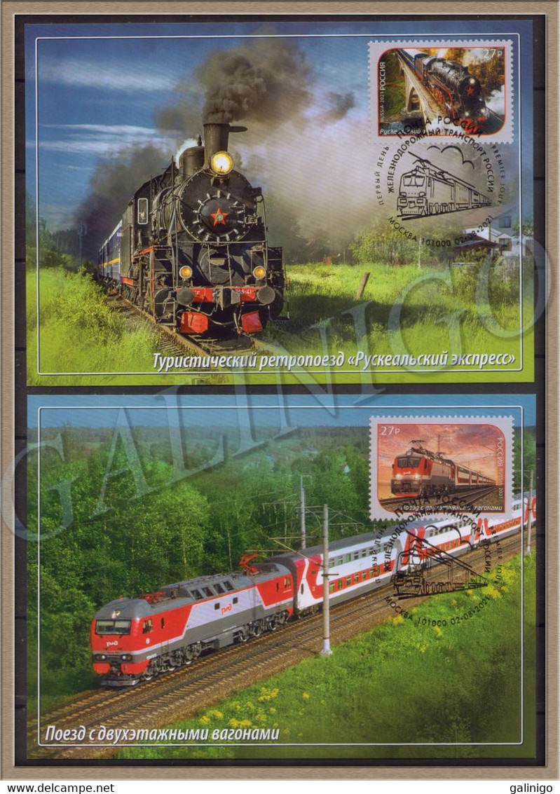 2021-2795-2796 Russia 2 MC Canc.Moscow. Railway Transport.Trains. Ruskealsky Express:Train With Double-decker Cars - Maximumkarten