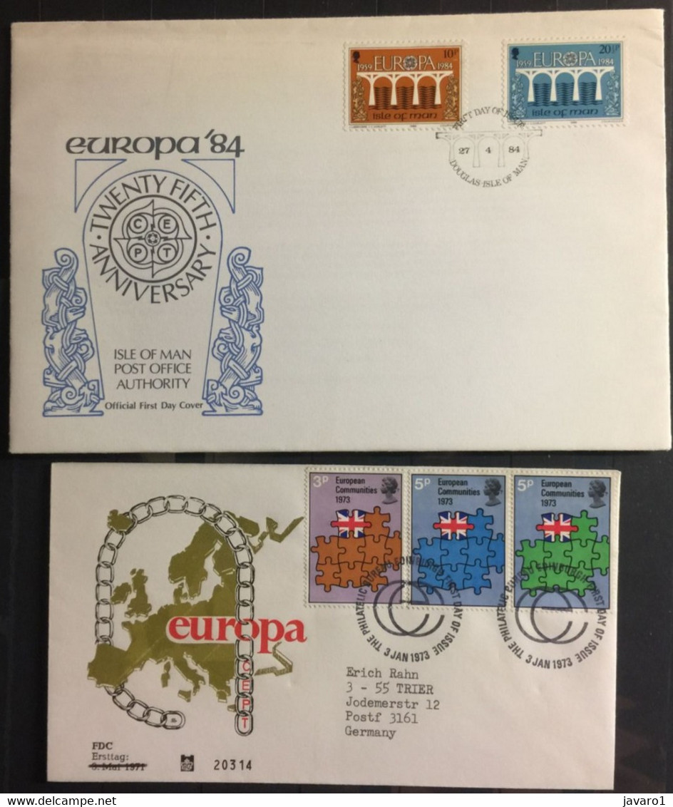 UK : 2 FDC //  EUROPA Cept 1987, 1973  European Communities1973 Flags - 1971-1980 Decimal Issues