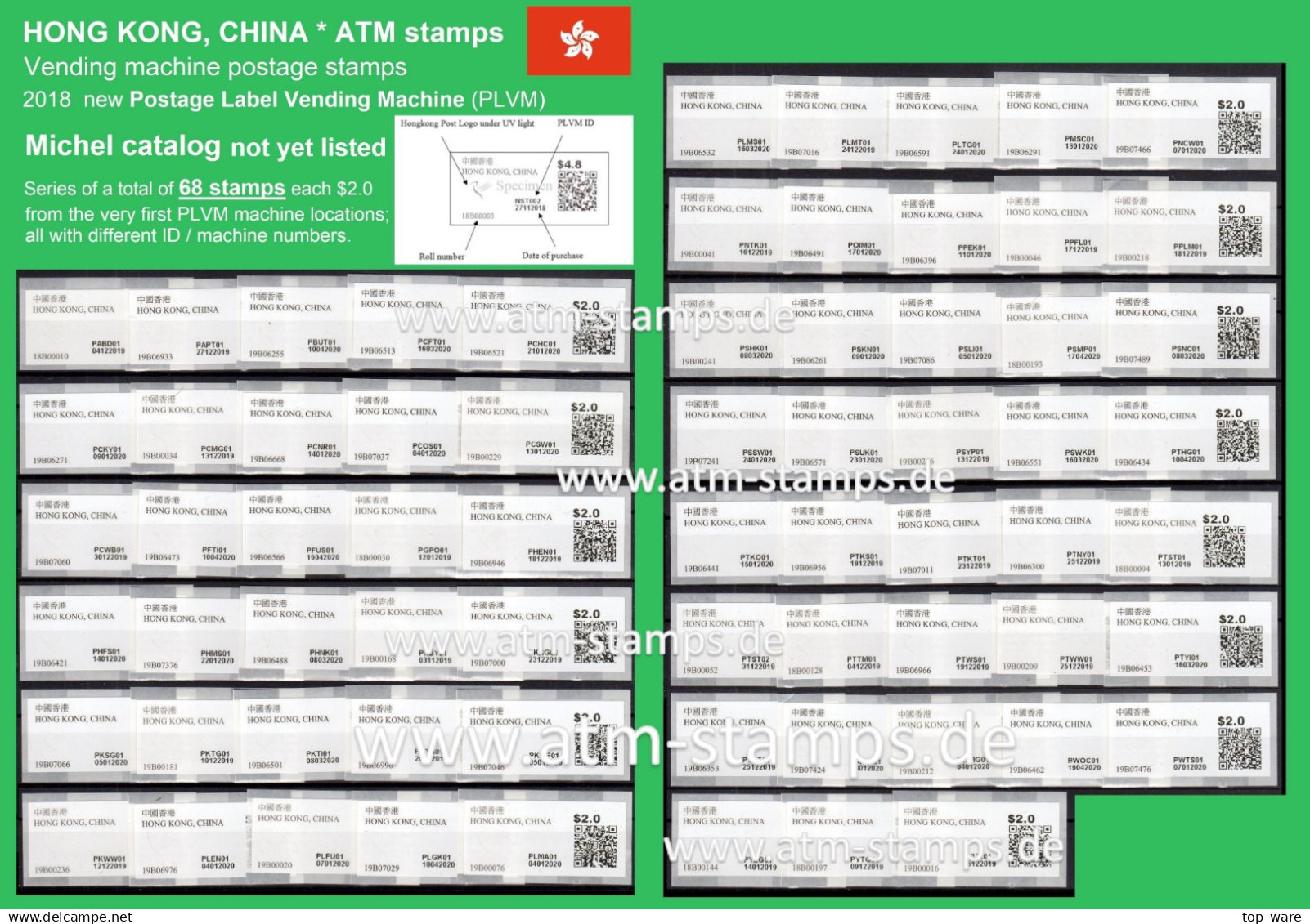 Hong Kong, China ATM 2018 / Serie 68 Verschiedene Automatenmarken MNH Distributeur Vending Stamps Kiosk Frama PVLM - Automatenmarken