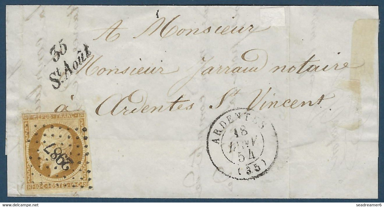 France Fragment Lettre Napoléon N°9 2e (choix) Obl Pc 2987 + Cursive De St Août (indice 17) Pour Ardentes St Vincent - 1852 Louis-Napoleon
