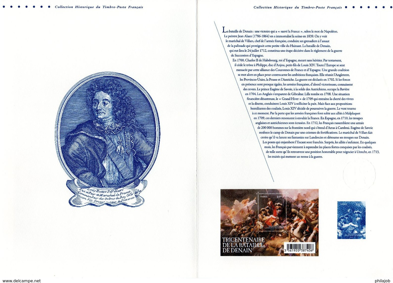 300 ANS DE LA BATAILLE DE DENAIN Sur Doc Philatélique Officiel 1er Jour 4 Pages 2012  N°YT F4660 Parf état DPO - Militares