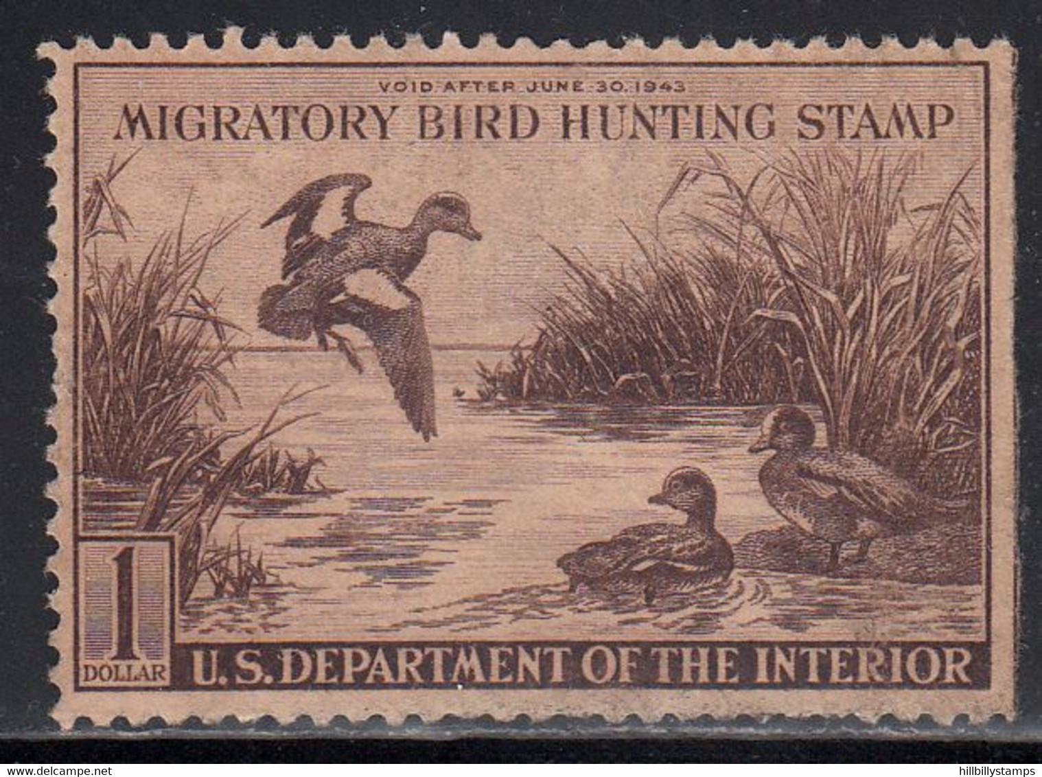 UNITED STATES   SCOTT NO  RW9    USED     YEAR  1942  STRAIGHT EDGE--DISCOUNTED IN PRICE - Duck Stamps
