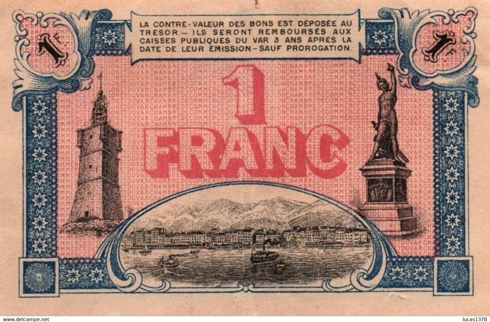 Billet De UN FRANC 6 E émis. Série 388 Des Chambres De Commerce De TOULON & Du VAR (Provence-Alpes-Côte-d'Azur) - Chambre De Commerce