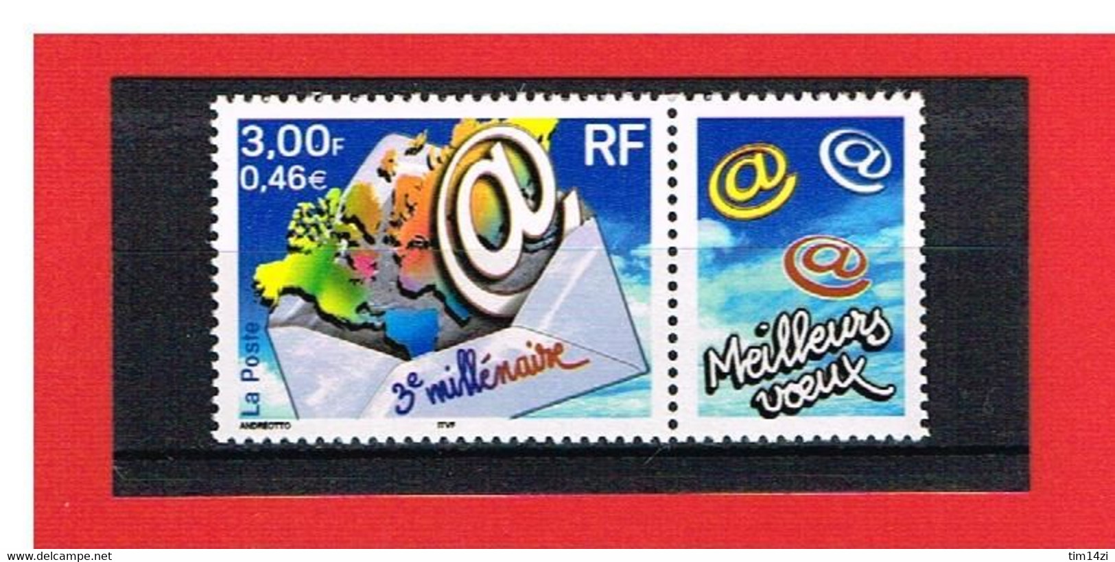 FRANCE - 2000 - N°3365 - NEUF** - 3ème MILLENAIRE AVEC VIGNETTE MEILLEURS VOEUX  - Y & T - COTE : 1.50 Euros - Sonstige & Ohne Zuordnung