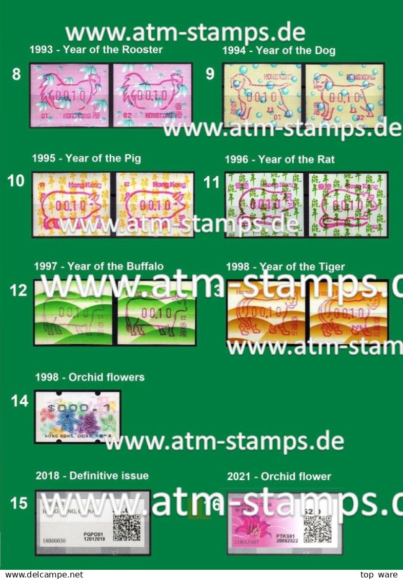 Hong Kong China ATM Stamps 1986-2021 Complete Collection MNH Frama Nagler Klussendorf CVP Automatenmarken - Distribuidores