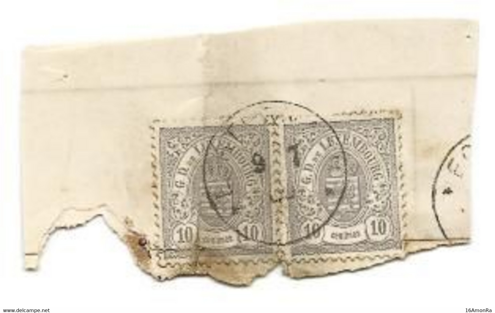 N°30- 10 Centime Gris En Paire Obl. Sc De ECHTERNACH sur Fragment Du 9-7-1880   - W1246 - 1859-1880 Wapenschild