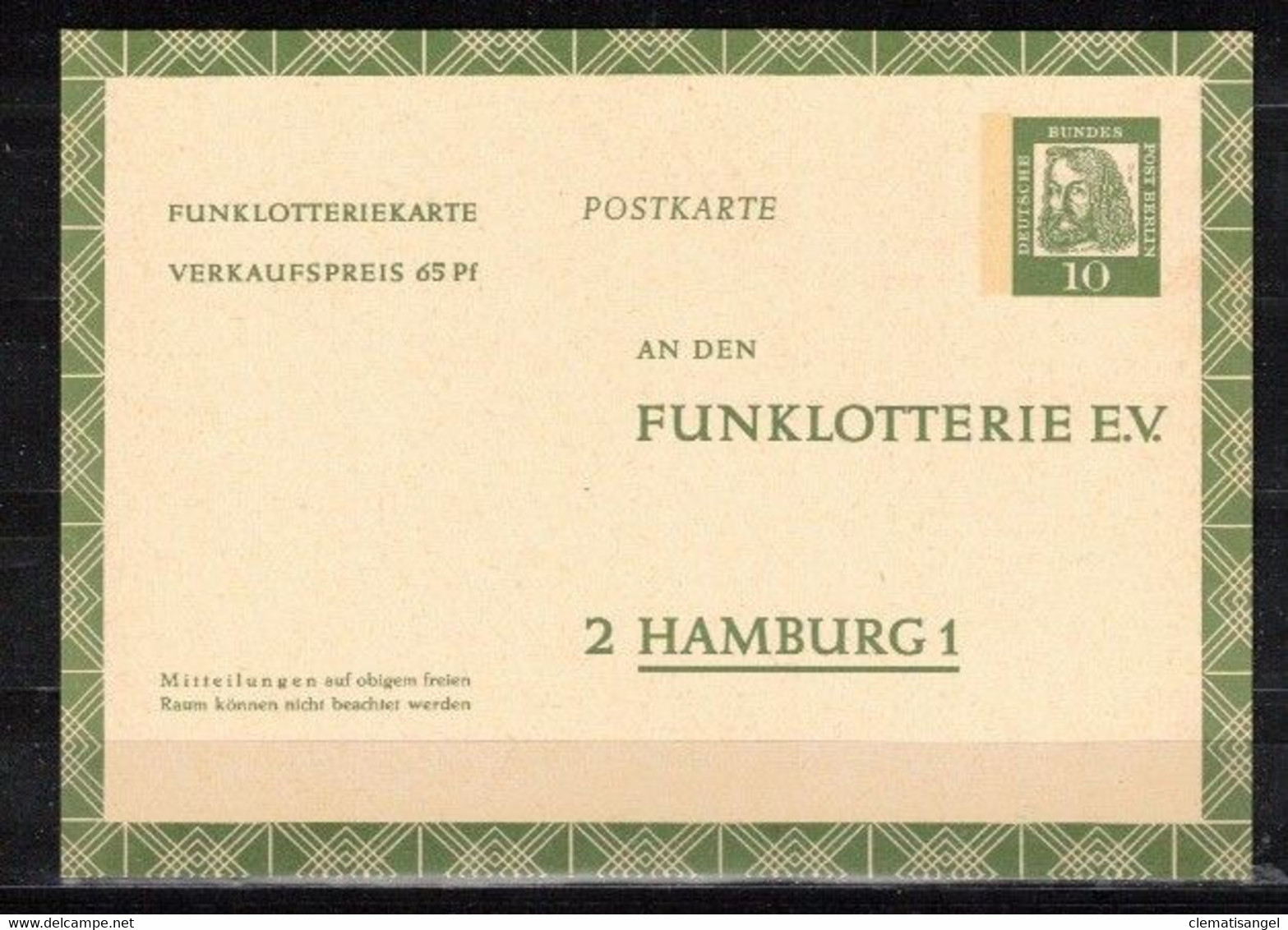 27e * BERLIN * GANZSACHE * FUNKLOTTERIE HAMBURG * POSTFRISCH **! - Cartes Postales Privées - Neuves