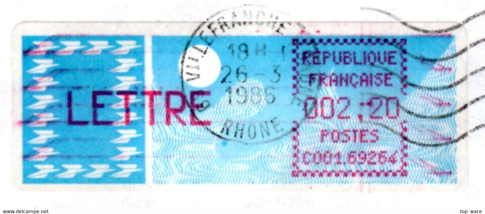 France LSA ATM Stamps C001.69264 / Michel 6.5 Zd / LETTRE 2,20 On Cover 26.3.86 Villefranche / Distributeurs - 1985 « Carrier » Papier